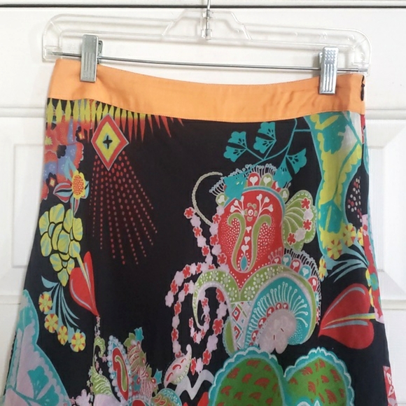 💐 Rare Vintage 90's CHRISTIAN LACROIX Colorful Black Silk Slip Skirt EU 36 US 6 - Picture 3 of 12